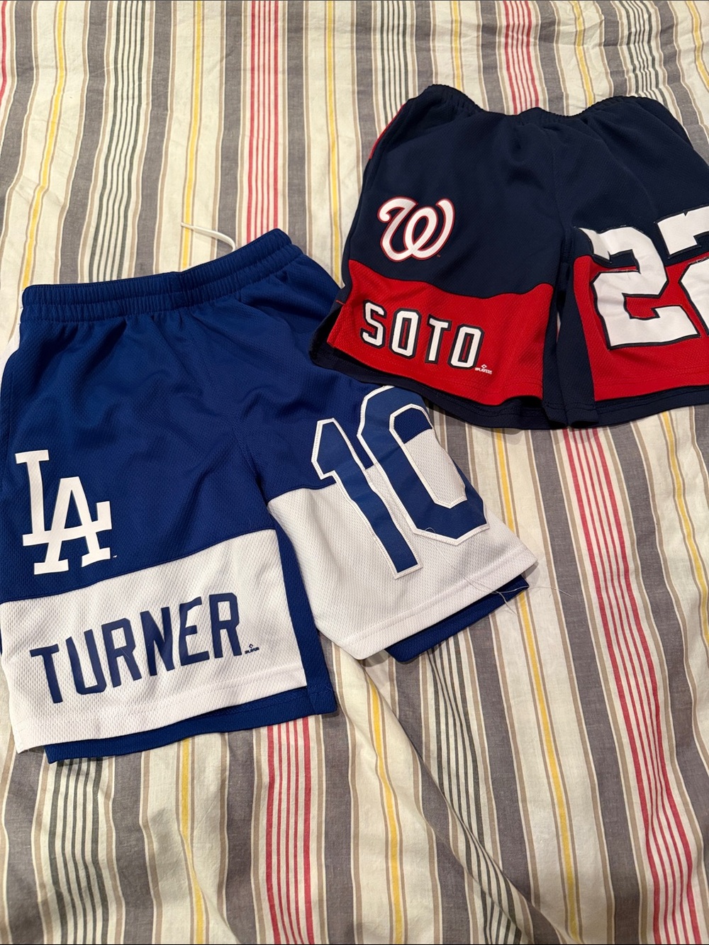 Youth small MLB dodges and nationals players shorts (size 8)